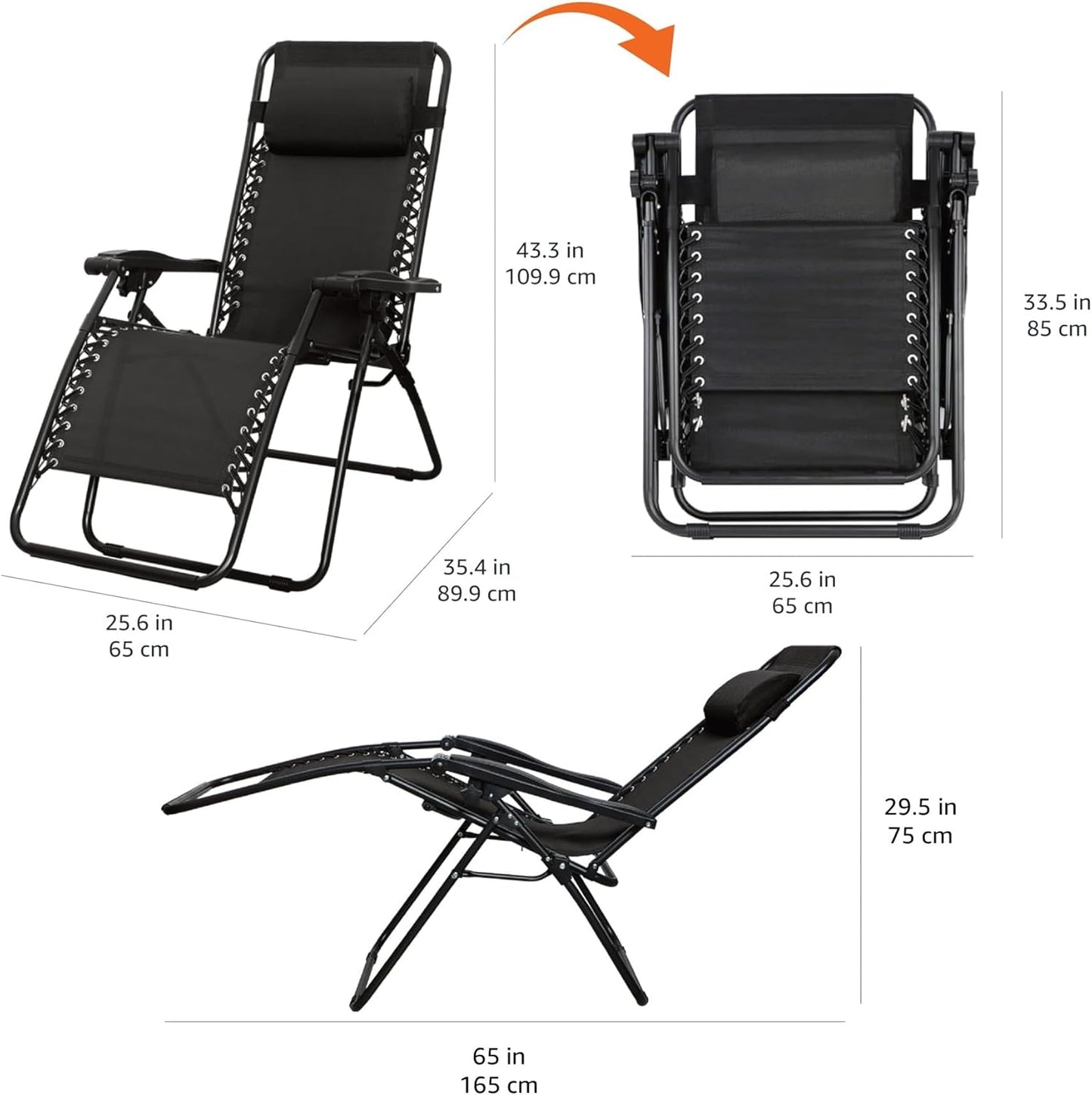Outdoor Patio Zero Gravity Lounge Chair with Pillow